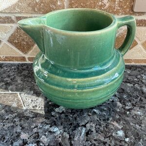 McCoy Pottery Green Buttermilk Pitcher Shield 121 1920's Vintage Excellent